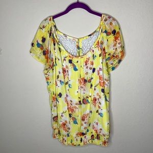 Belle Du Jour SS Yellow Floral Top 2X